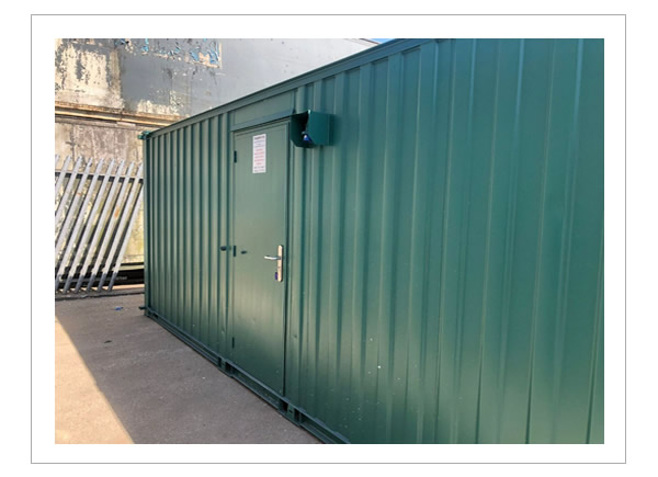 20ft by 8ft anti vandal office container in green