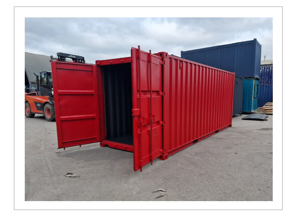 20ft by 8ft used storage container in red