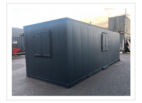 24ft by 9ft anti vandal office container with end door in dark green